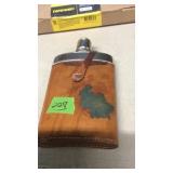 GLASS FLASK W/ GERMAN LEATHER HOLSTER
