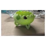 FENTON FOOTED CANDY DISH, GREEN