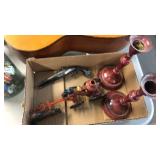 CAST IRON FIRE WAGON, CANDLE STICKS & REPLICA