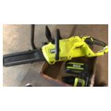 RYOBI CORDLESS CHAINSAW W/ CHARGER & BATTERY