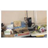 GROUP W/ ANTIQUE COLLECTOR BOOKS, KNIVES, SAWS,