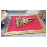 CARVED WOOD WOLF  PLAQUE