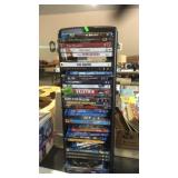 DVD TOWER W/ VARIOUS BLUE RAY & DVD  MOVIES