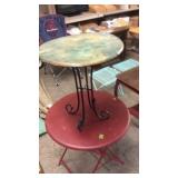 RED FOLDING ROUND TABLE & OTHER ROUND TABLE