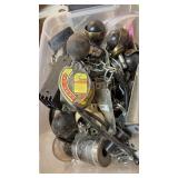 TRAY W/ CHAIN, ANTIFREEZE TESTER, CASTERS & MISC