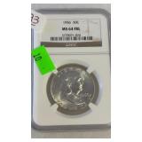 1956 MS64 FRANKLIN SILVER HALF DOLLR