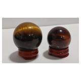 TIGER EYE COLOR SPHERES W/ WOOD BASES