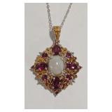 925 PINK TOURMALINE & OPAL COLOR GP NECKLACE