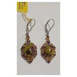 925 STICHTITE , GARNET & AMETHYST COLOR EARRINGS
