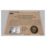 1 OZ SILVER DUCKS UNLTD. TOKEN & 50TH ANNIV STAMP