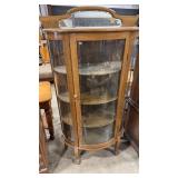 OAK ANTQ CURVED GLASS FRONT CURIO W/ BEVELED
