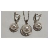 925 PEARL & CZ COLOR NECKLACE & EARRINGS