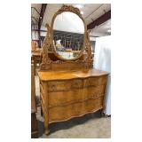 TIGER OAK ANTQ DRESSER W/ MIRROR