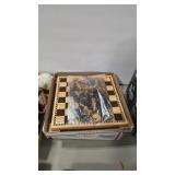 WOODEN CHESS SET, HOLY BIBLE AND ELECTRIC KNIFE