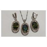 925 MOLDAVITE & CZ COLOR NECKLACE & EARRINGS