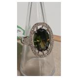 925 MOLDAVITE & CZ COLOR RING
