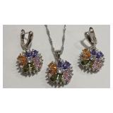 925 MULTI COLOR & CZ NECKLACE & EARRINGS