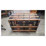 FLAT TOP VTG TRUNK & DRAWERS W/ BRASS ACCENTS