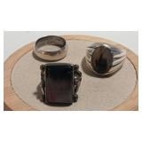 3 - STERLING MENS RINGS W/ LANDSCAPE AGATE