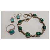 925 MALACHITE TOGGLE & TURQUOISE RING & EARRINGS