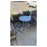3 PC PATIO SET- 2 METAL CHAIRS AND MOSAIC TILE TAB