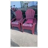 2 PLASTIC PATIO CHAIRS W/ CUSHIONS