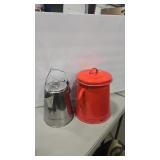 ENAMEL WARE POT W/ LID AND GSI SS COFFEE POT