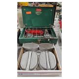 COLEMAN 2 BURNER CAMP STOVE AND 2 MILITARY MESS KI
