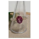 925 PINK TOURMALINE COLOR & CZ RING