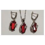 925 GARNET COLOR & CZ NECKLACE & EARRINGS