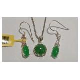925 JADEITE COLOR NECKLACE & EARRINGS