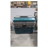PLANO FISHING TACKLE BOX & TOTE OF ASSORTED REELS