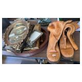 GROUP OF PICTURE FRAMES & PR OF BOOTS