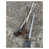 GROUP W/ PICK, SHOVELS, SCRAPER