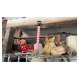 PINK LAMP, ANGEL, DOG ON TOP SHELF