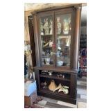 OAK GLASS FRONT BOOKCASE W/ DOUBLE DOORS