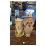 2 CHINA HAIR PIN HOLDERS W/ HAIR PINS