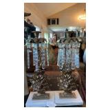 PR OF GIRANDOLE BRASS CANDLEABRAS W/ MARBLE BASE