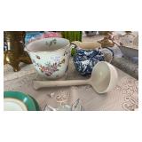 HAND PAINTED VASE, PITCHER & LADLE