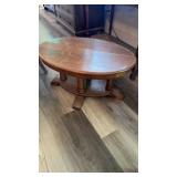 ANTIQUE OAK OVAL COFFEE TABLE W/ GLASS TOP