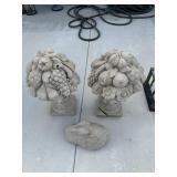 CEMENT BUNNY, AND 2 GARDEN DECORATIONS