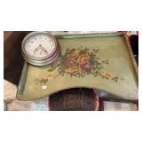 PAINTED TRAY & ACURITE CLOCK