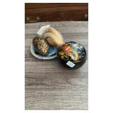 HAND PAINTED EGGS, ASIAN DISH & HAND PAINTED BLACK