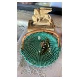 CANDIES BOX, LION FIGURINE,HAND PAINTED DISH