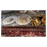 2 HAND PAINTED PLATES, CHERUBS, A LID & MISC