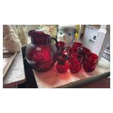 RUBY RED PITCHER & CUPS