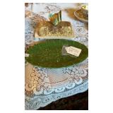 TURKEY BUTTER DISH & ITALIAN GREEN LEAF DISH