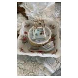 GROUP OF HAND PAINTED PLATES, BOWL, SPOONS &