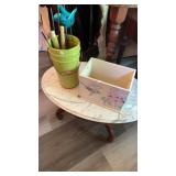 CERAMIC GREEN PLANTER, GARDEN TOOLS & WOODEN BX