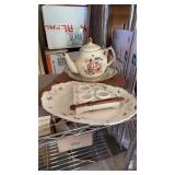 GROUP W/ TEAPOT, PAINTED DISHES